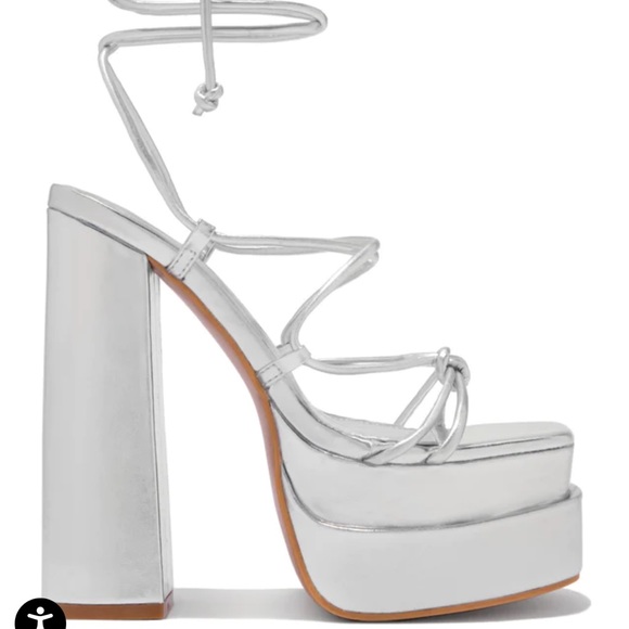 Miss Lola Kylie Silver Platform Block Heel - Picture 2 of 2